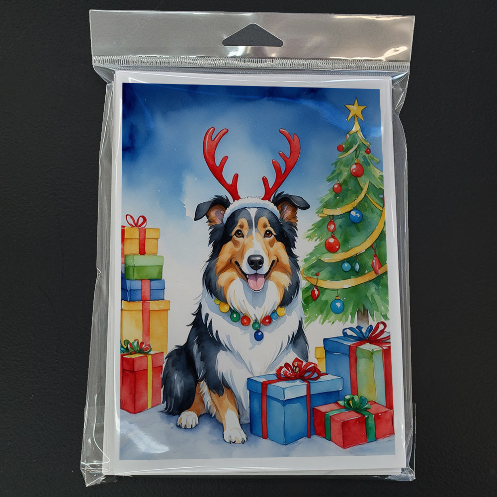 Collie Christmas Reindeer Greeting Cards Pack of 8 Blank Cards with Envelopes Whimsical A7 Size 5x7