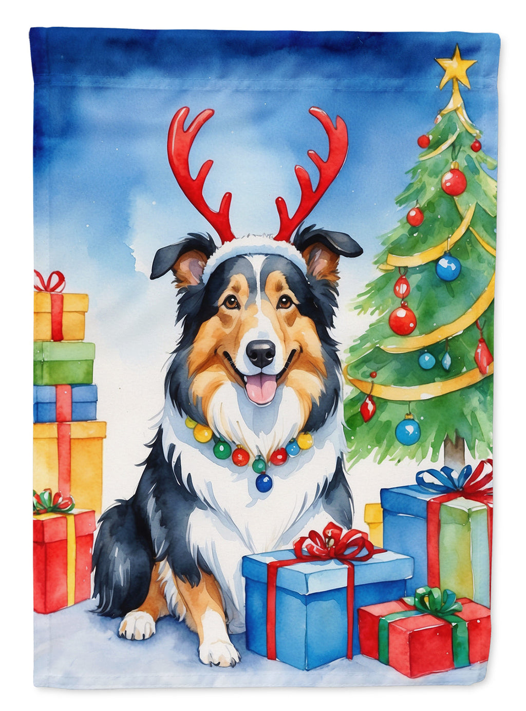 Collie Christmas Reindeer Garden Flag Mailbox Decorative Yard Banner Outside Patio Artwork for Flower Beds, Garden Size, Multicolor