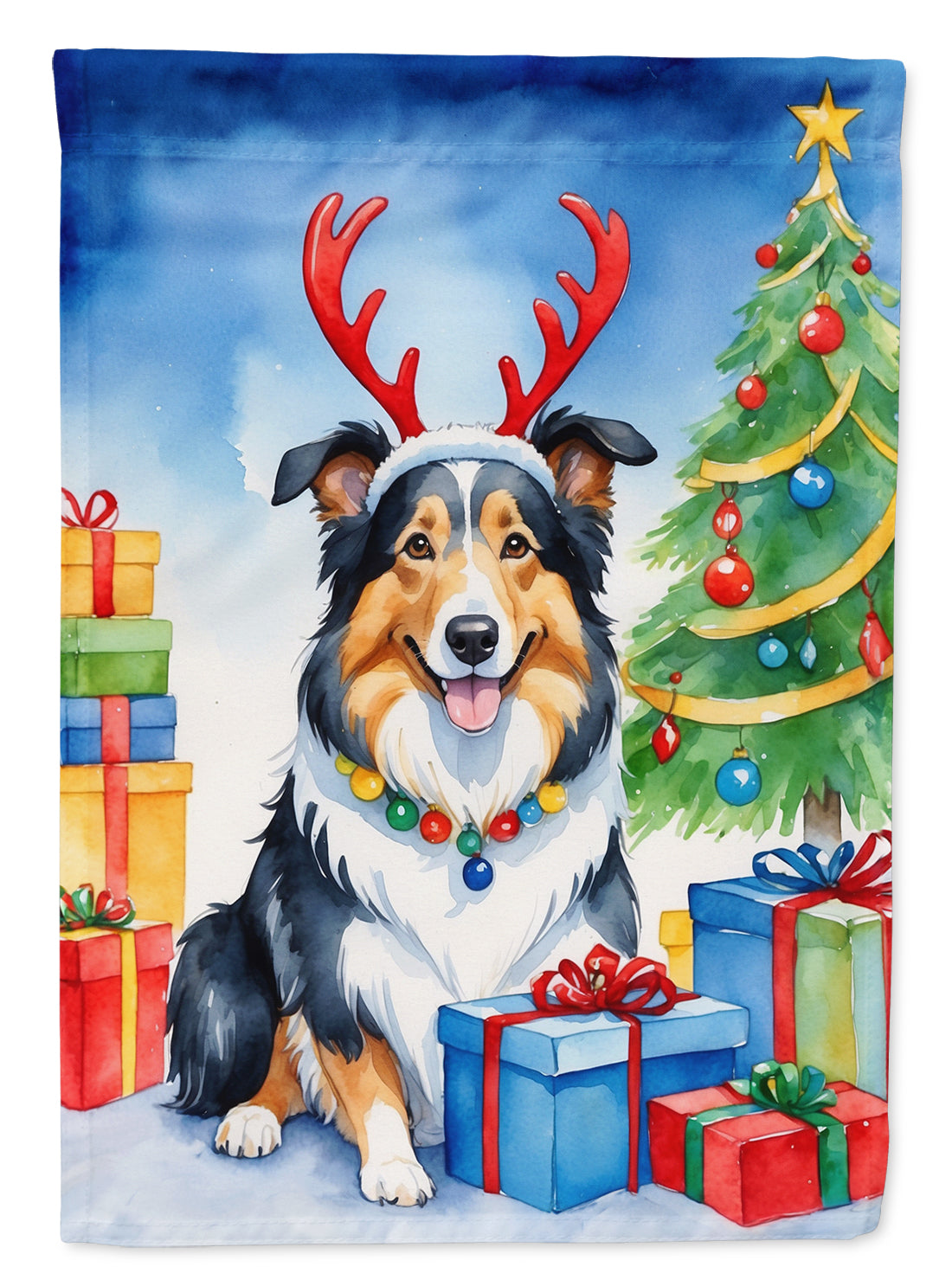 Collie Christmas Reindeer Garden Flag Mailbox Decorative Yard Banner Outside Patio Artwork for Flower Beds, Garden Size, Multicolor