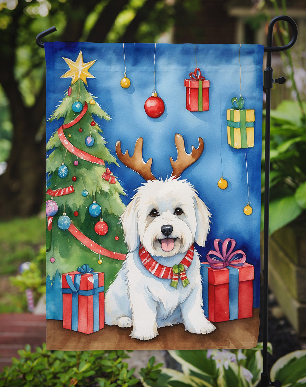 Coton de Tulear Christmas Reindeer Garden Flag Mailbox Decorative Yard Banner Outside Patio Artwork for Flower Beds, Garden Size, Multicolor