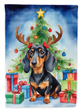 Black and Tan Dachshund Christmas Reindeer House Flag 28x40 Porch Sleeve Pole Decorative Outside Yard Banner Artwork Wall Hanging, Polyester