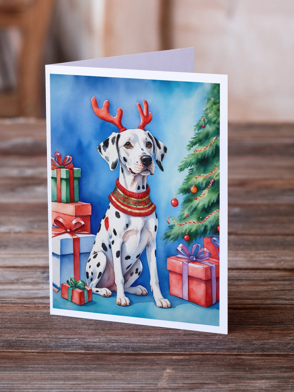 Dalmatian Christmas Reindeer Greeting Cards Pack of 8 Blank Cards with Envelopes Whimsical A7 Size 5x7