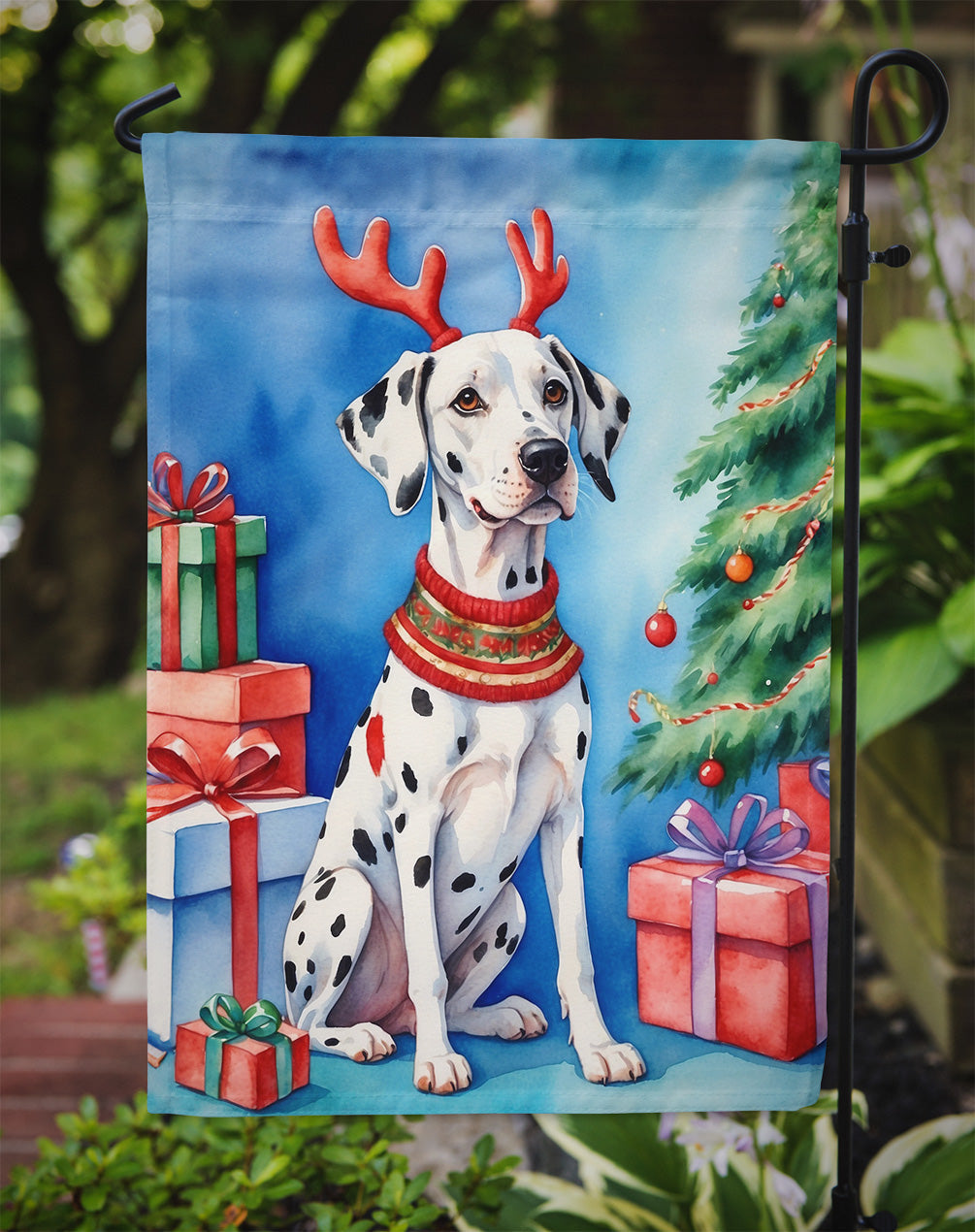 Dalmatian Christmas Reindeer Garden Flag Mailbox Decorative Yard Banner Outside Patio Artwork for Flower Beds, Garden Size, Multicolor