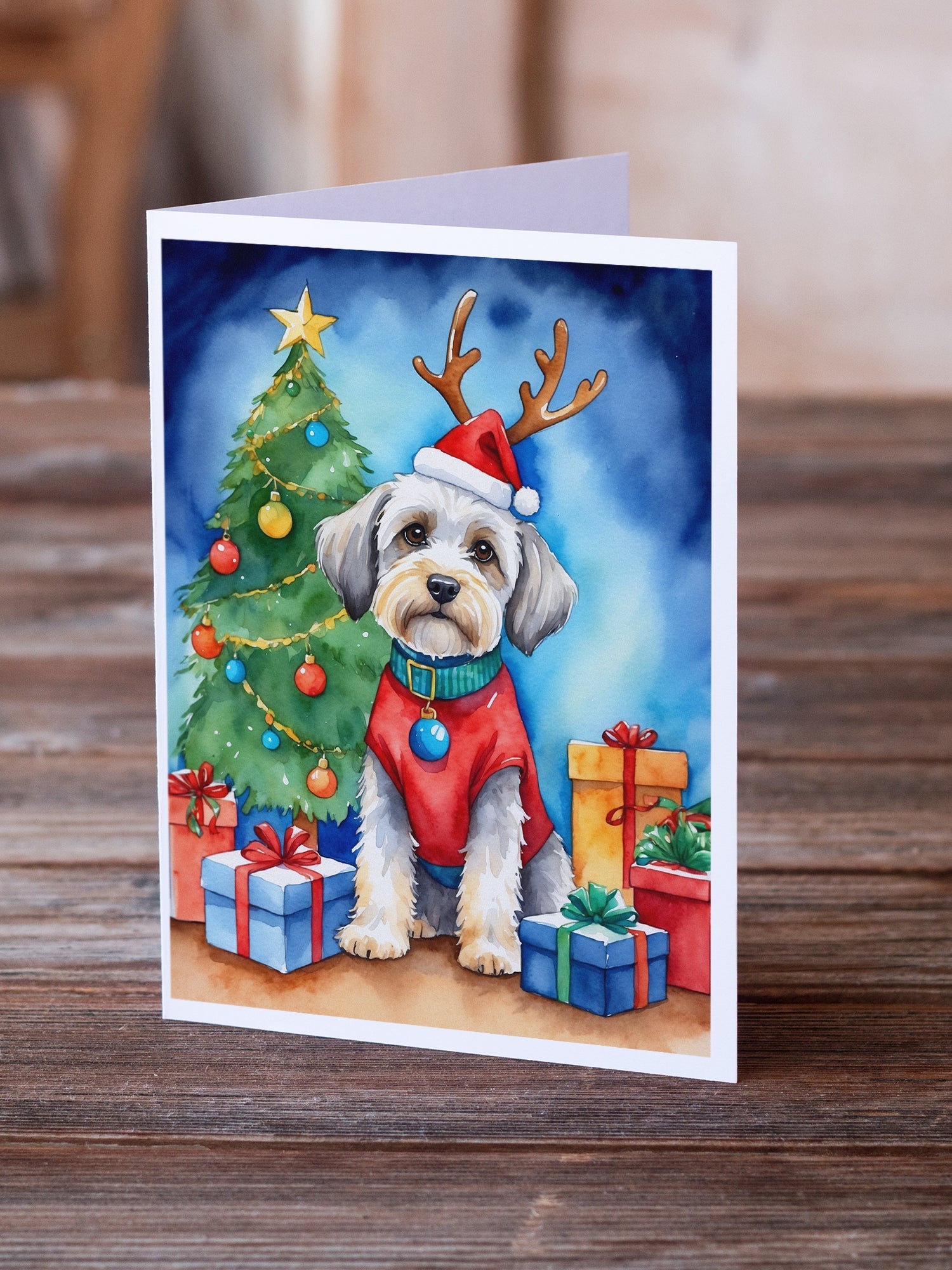 Dandie Dinmont Terrier Christmas Reindeer Greeting Cards Pack of 8 Blank Cards with Envelopes Whimsical A7 Size 5x7