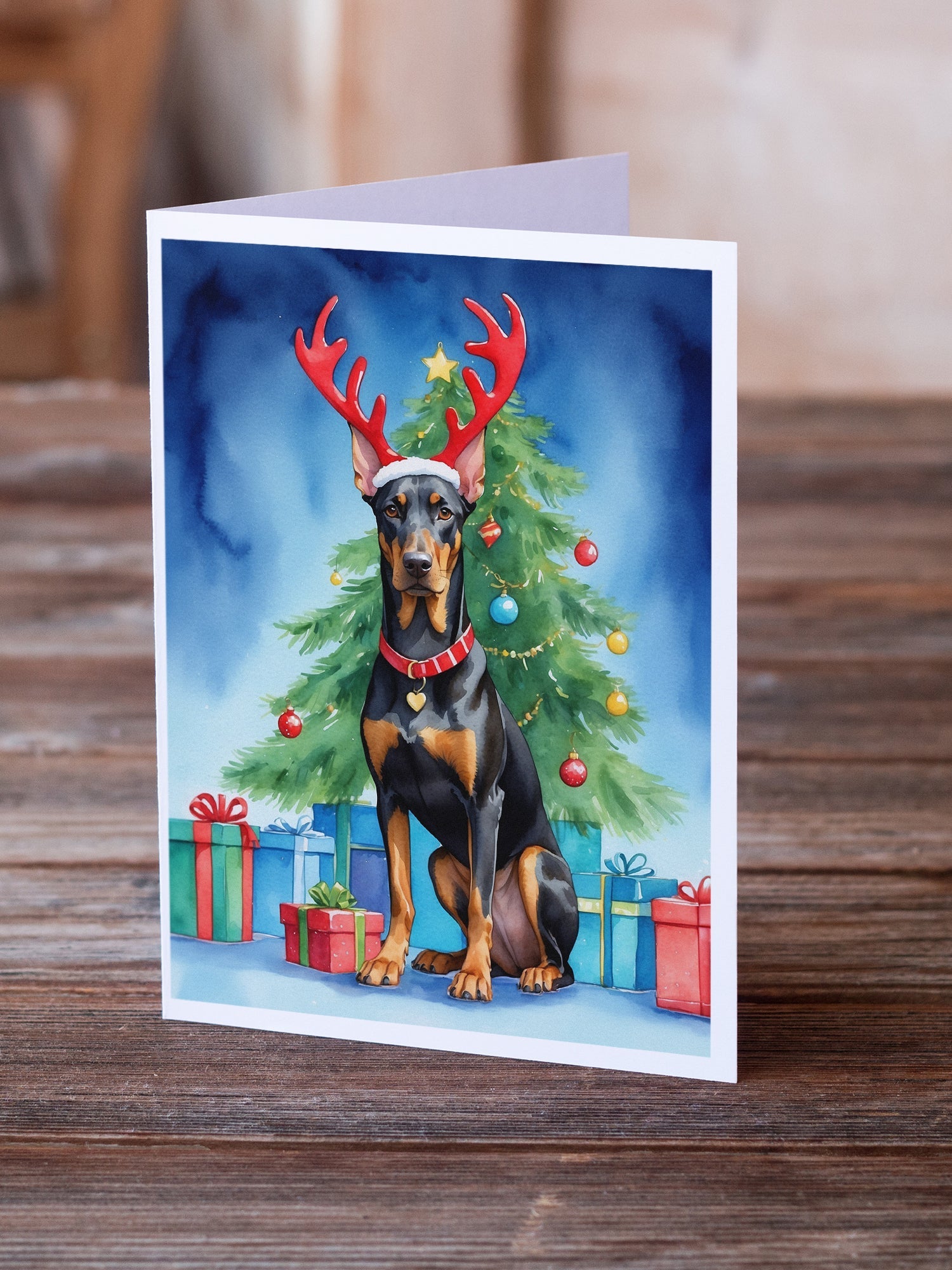 Doberman Pinscher Christmas Reindeer Greeting Cards Pack of 8 Blank Cards with Envelopes Whimsical A7 Size 5x7