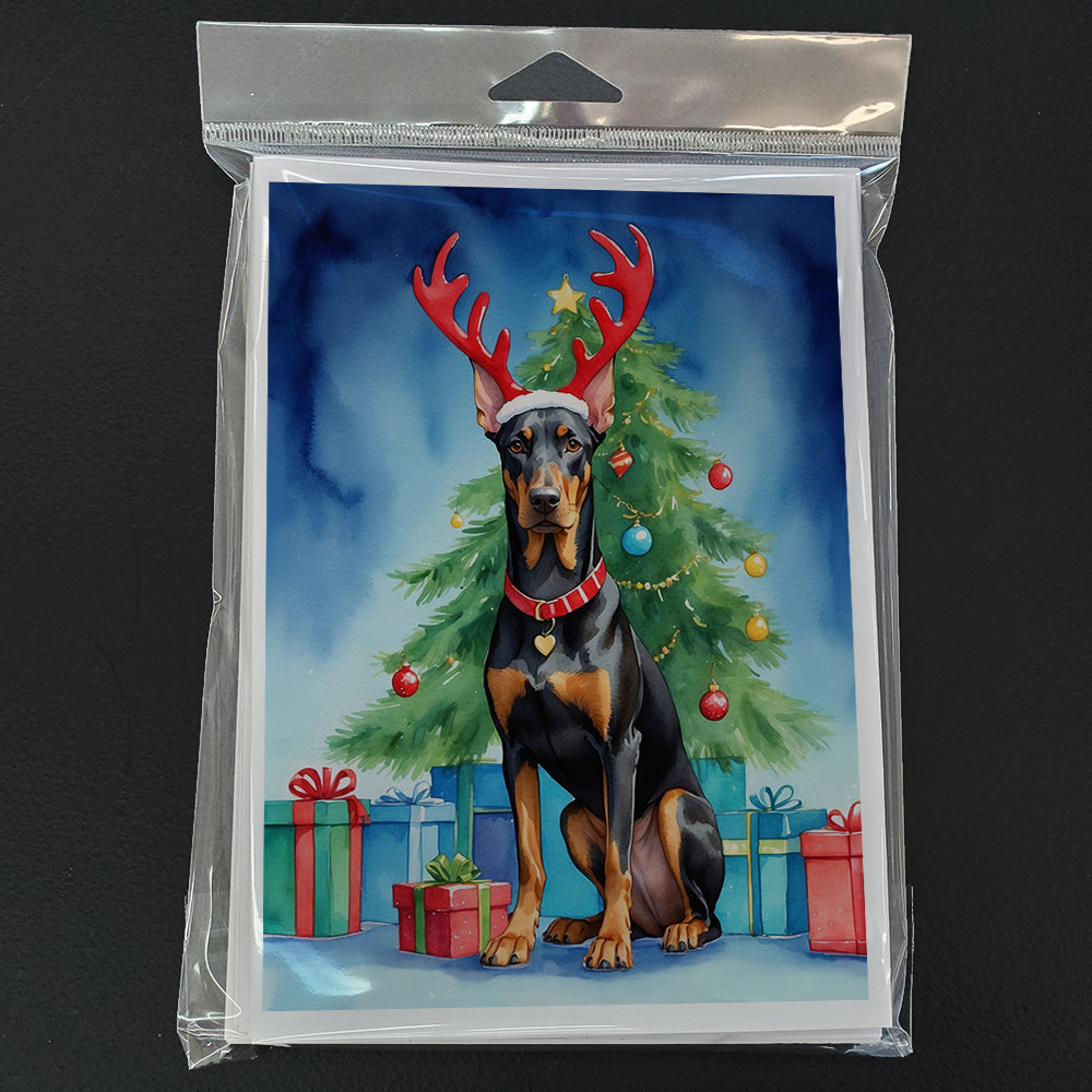 Doberman Pinscher Christmas Reindeer Greeting Cards Pack of 8 Blank Cards with Envelopes Whimsical A7 Size 5x7