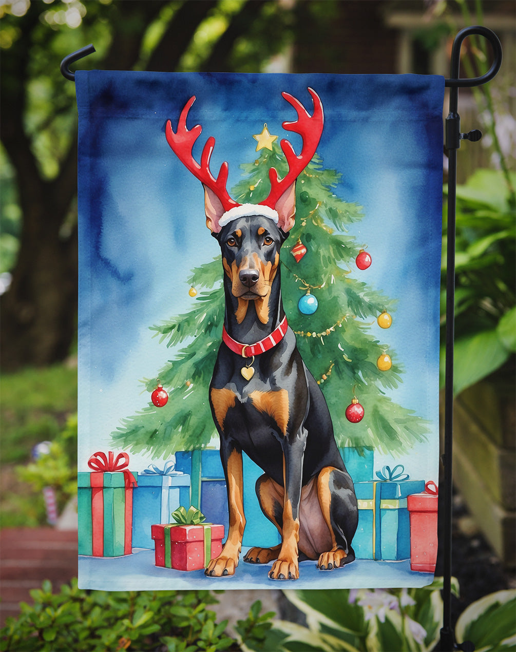 Doberman Pinscher Christmas Reindeer Garden Flag Mailbox Decorative Yard Banner Outside Patio Artwork for Flower Beds, Garden Size, Multicolor