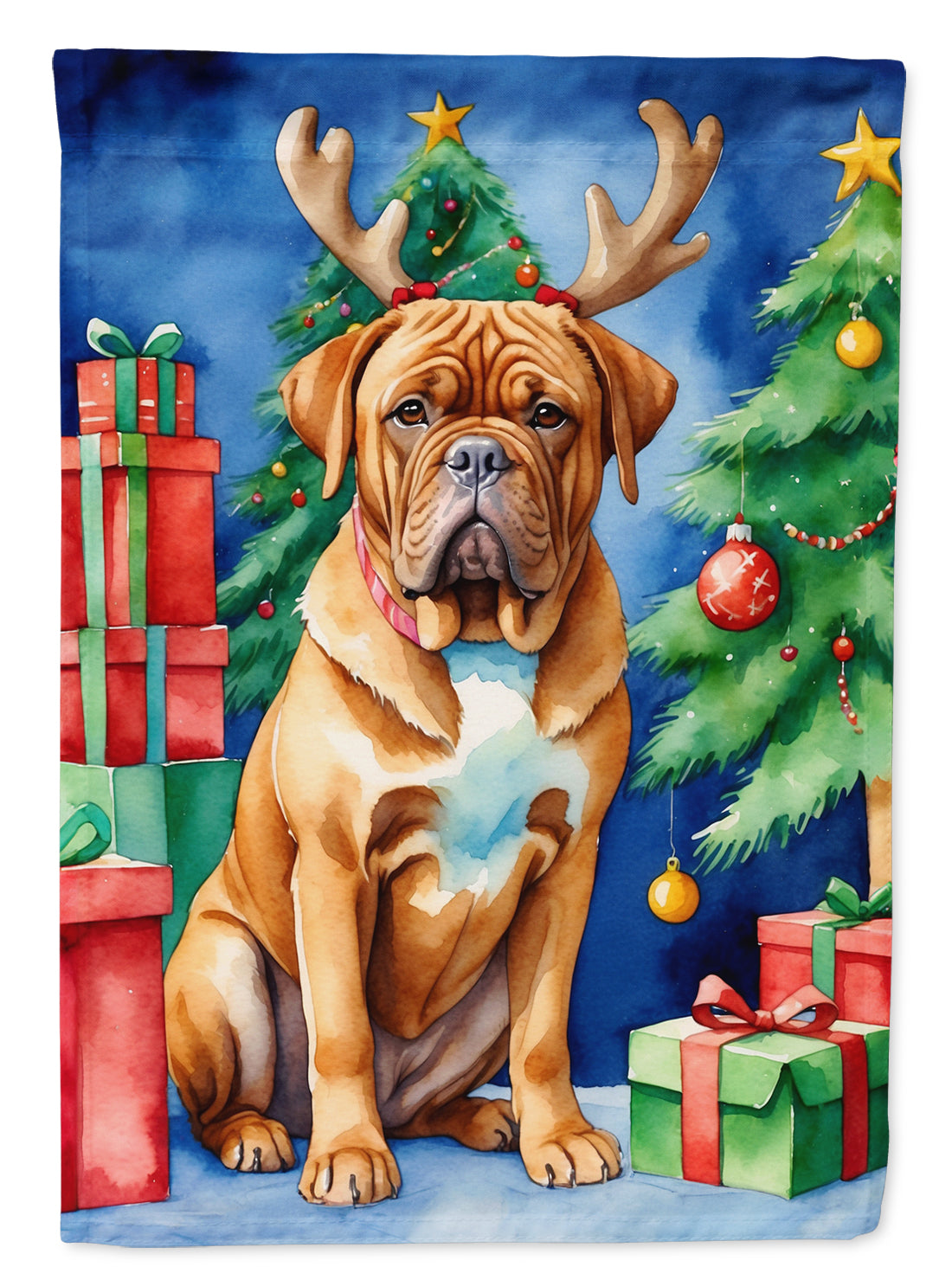 Dogue de Bordeaux Christmas Reindeer Garden Flag Mailbox Decorative Yard Banner Outside Patio Artwork for Flower Beds, Garden Size, Multicolor