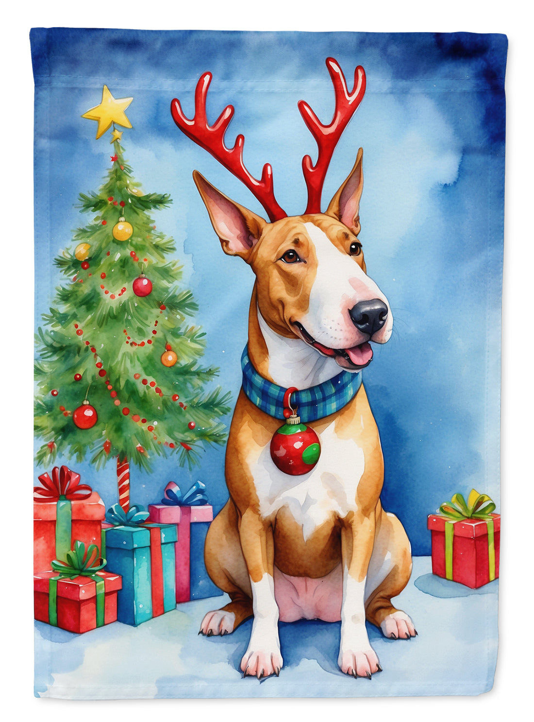 Bull Terrier Christmas Reindeer Garden Flag Mailbox Decorative Yard Banner Outside Patio Artwork for Flower Beds, Garden Size, Multicolor