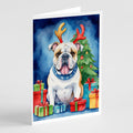 White English Bulldog Christmas Reindeer Greeting Cards Pack of 8 Blank Cards with Envelopes Whimsical A7 Size 5x7