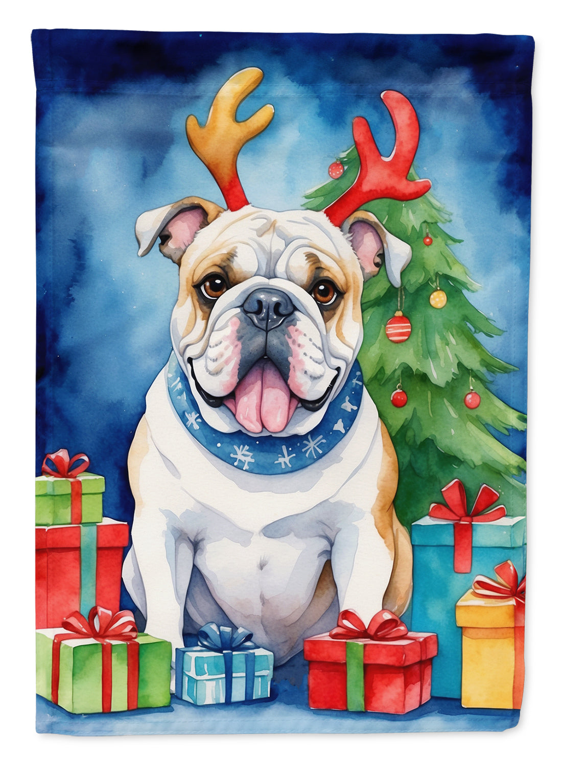White English Bulldog Christmas Reindeer Garden Flag Mailbox Decorative Yard Banner Outside Patio Artwork for Flower Beds, Garden Size, Multicolor