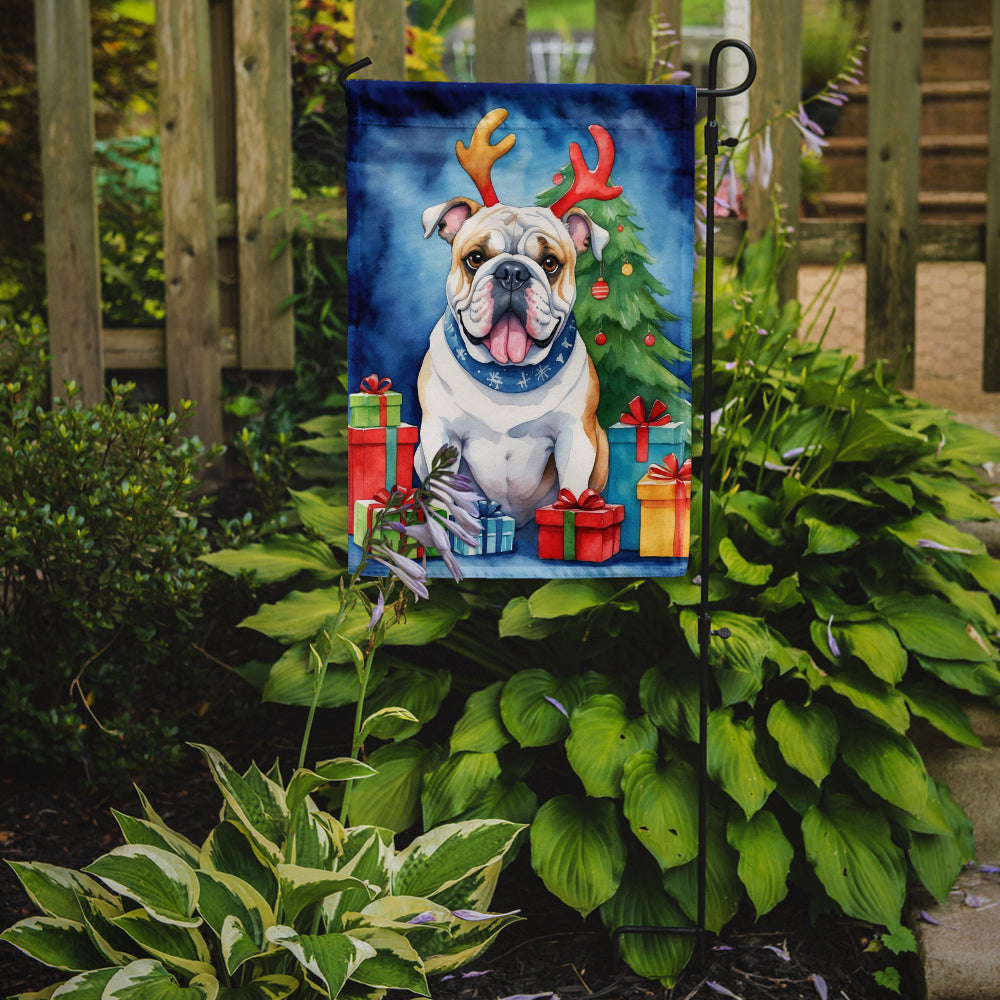 White English Bulldog Christmas Reindeer Garden Flag Mailbox Decorative Yard Banner Outside Patio Artwork for Flower Beds, Garden Size, Multicolor