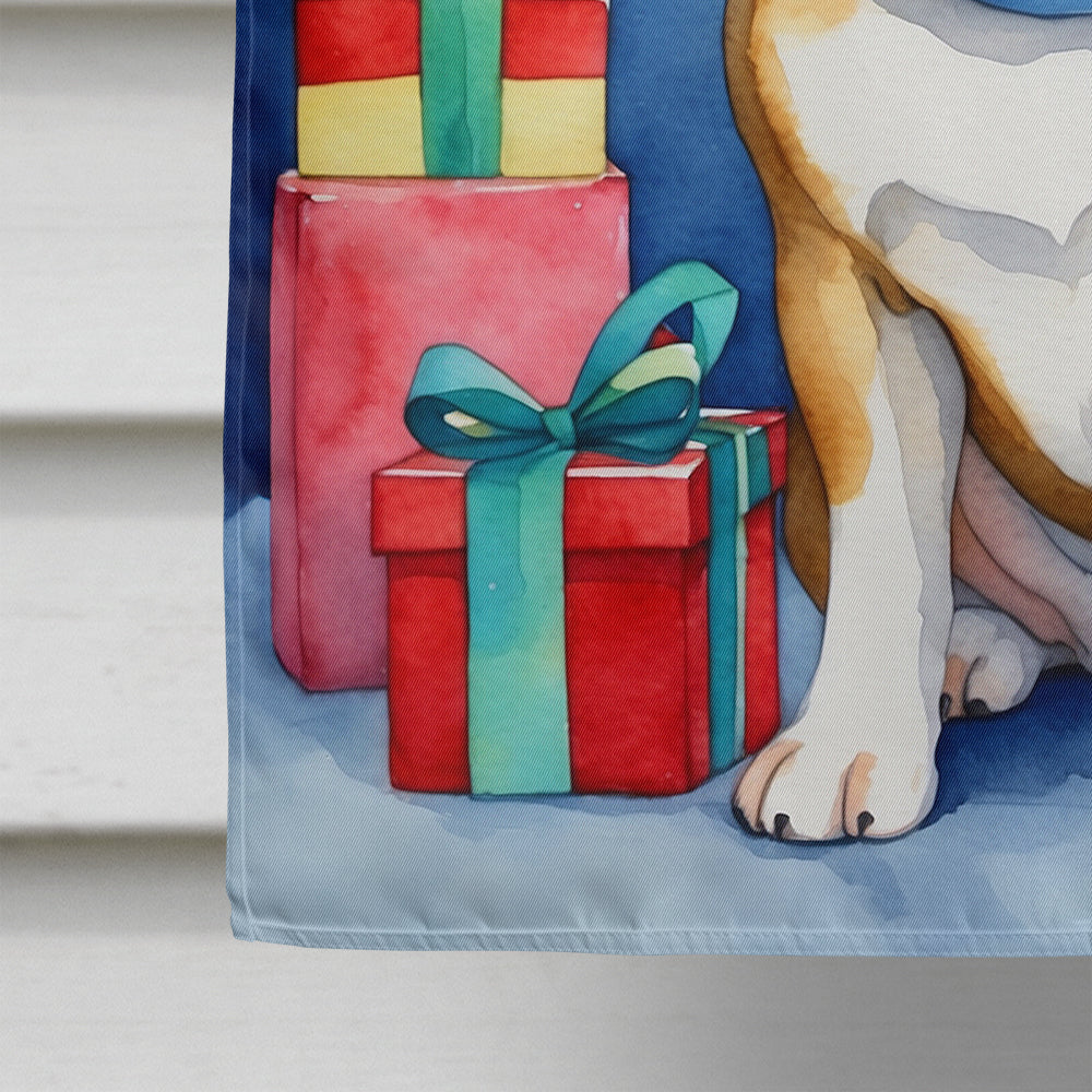 English Bulldog Christmas Reindeer House Flag 28x40 Porch Sleeve Pole Decorative Outside Yard Banner Artwork Wall Hanging, Polyester