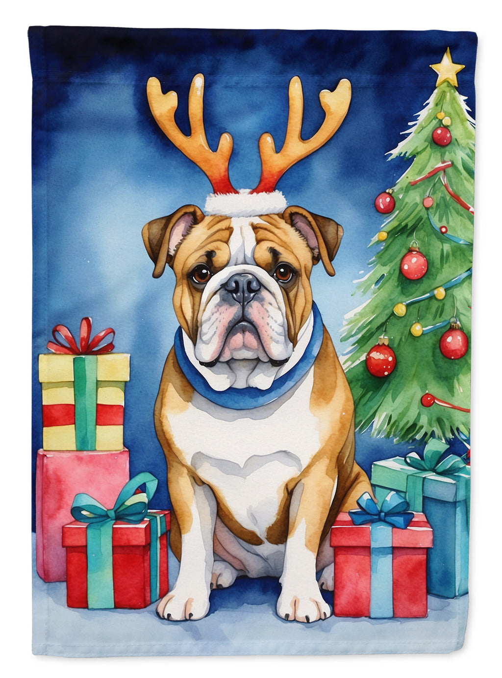 English Bulldog Christmas Reindeer Garden Flag Mailbox Decorative Yard Banner Outside Patio Artwork for Flower Beds, Garden Size, Multicolor