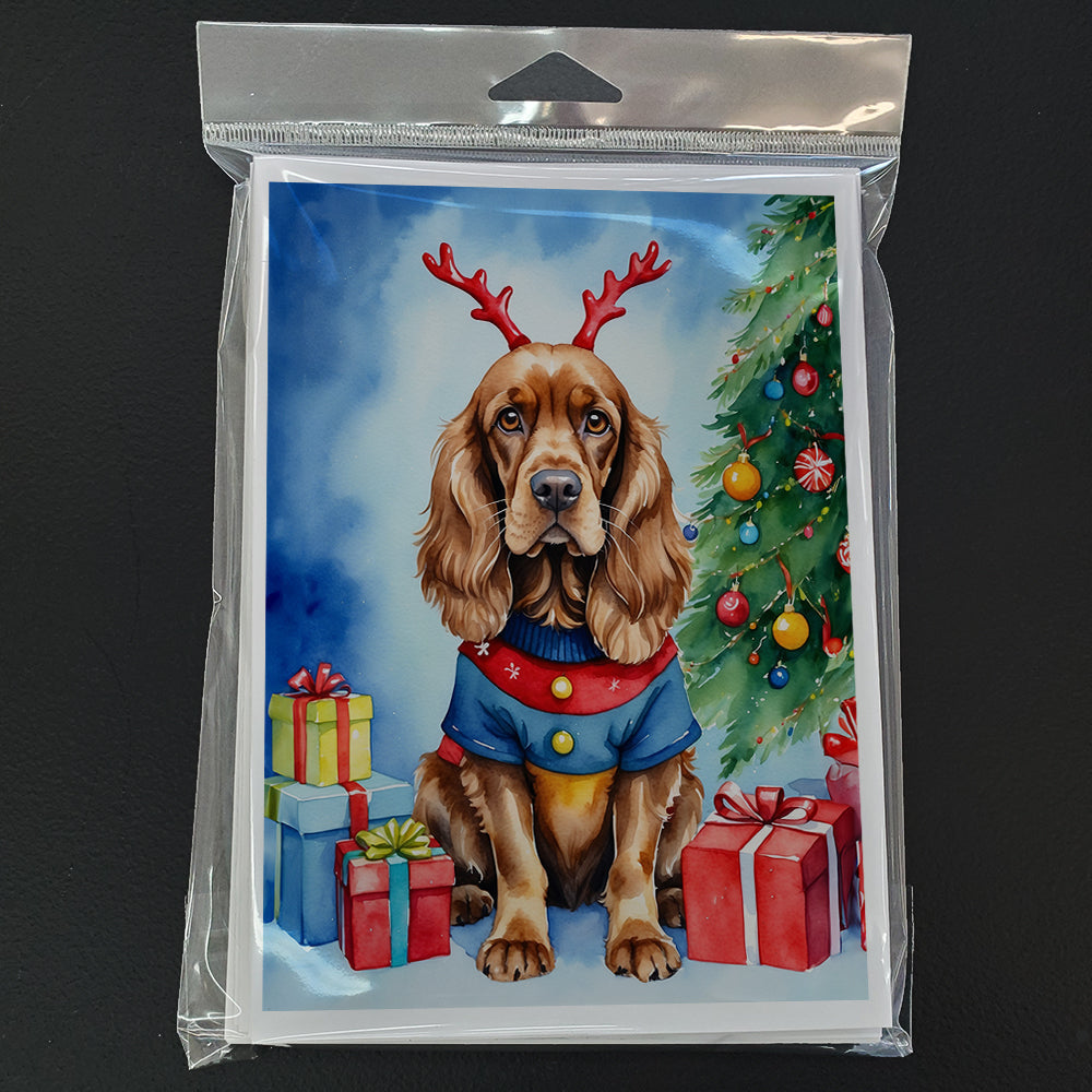 English Cocker Spaniel Christmas Reindeer Greeting Cards Pack of 8 Blank Cards with Envelopes Whimsical A7 Size 5x7