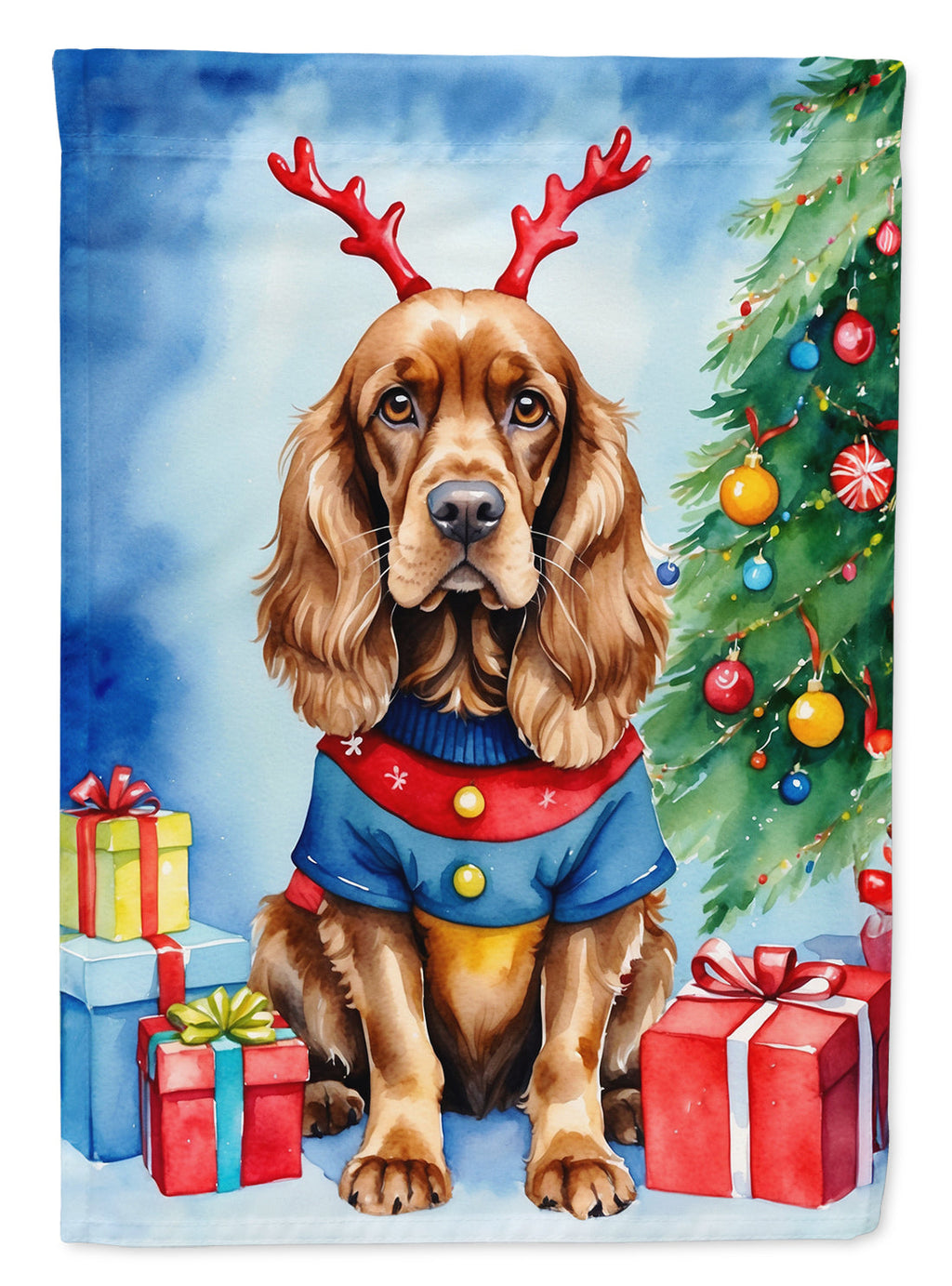 English Cocker Spaniel Christmas Reindeer Garden Flag Mailbox Decorative Yard Banner Outside Patio Artwork for Flower Beds, Garden Size, Multicolor