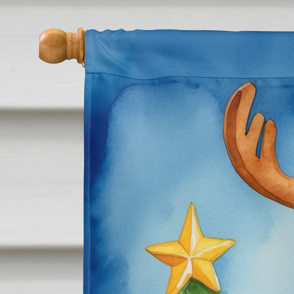 English Foxhound Christmas Reindeer House Flag 28x40 Porch Sleeve Pole Decorative Outside Yard Banner Artwork Wall Hanging, Polyester