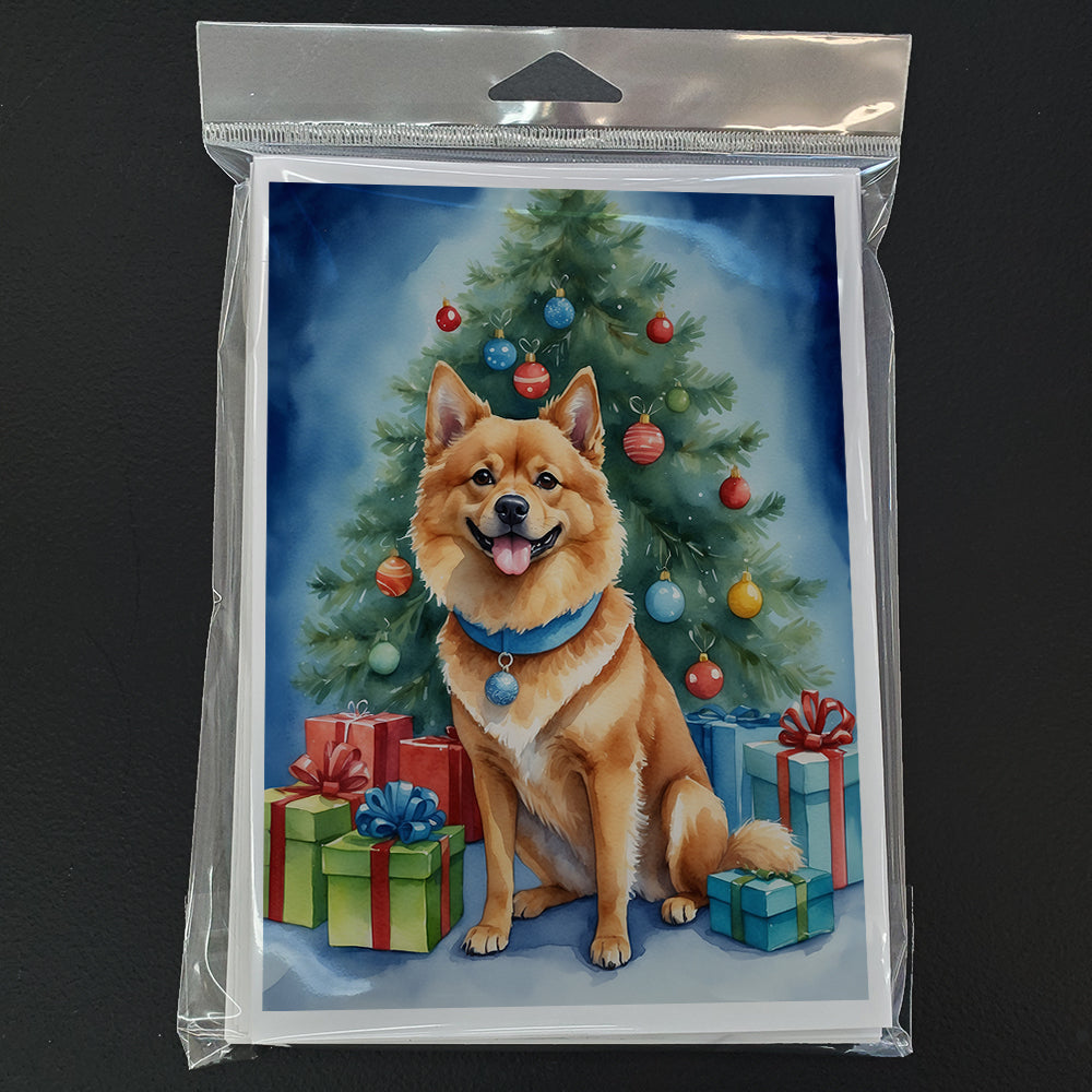 Finnish Spitz Christmas Reindeer Greeting Cards Pack of 8 Blank Cards with Envelopes Whimsical A7 Size 5x7