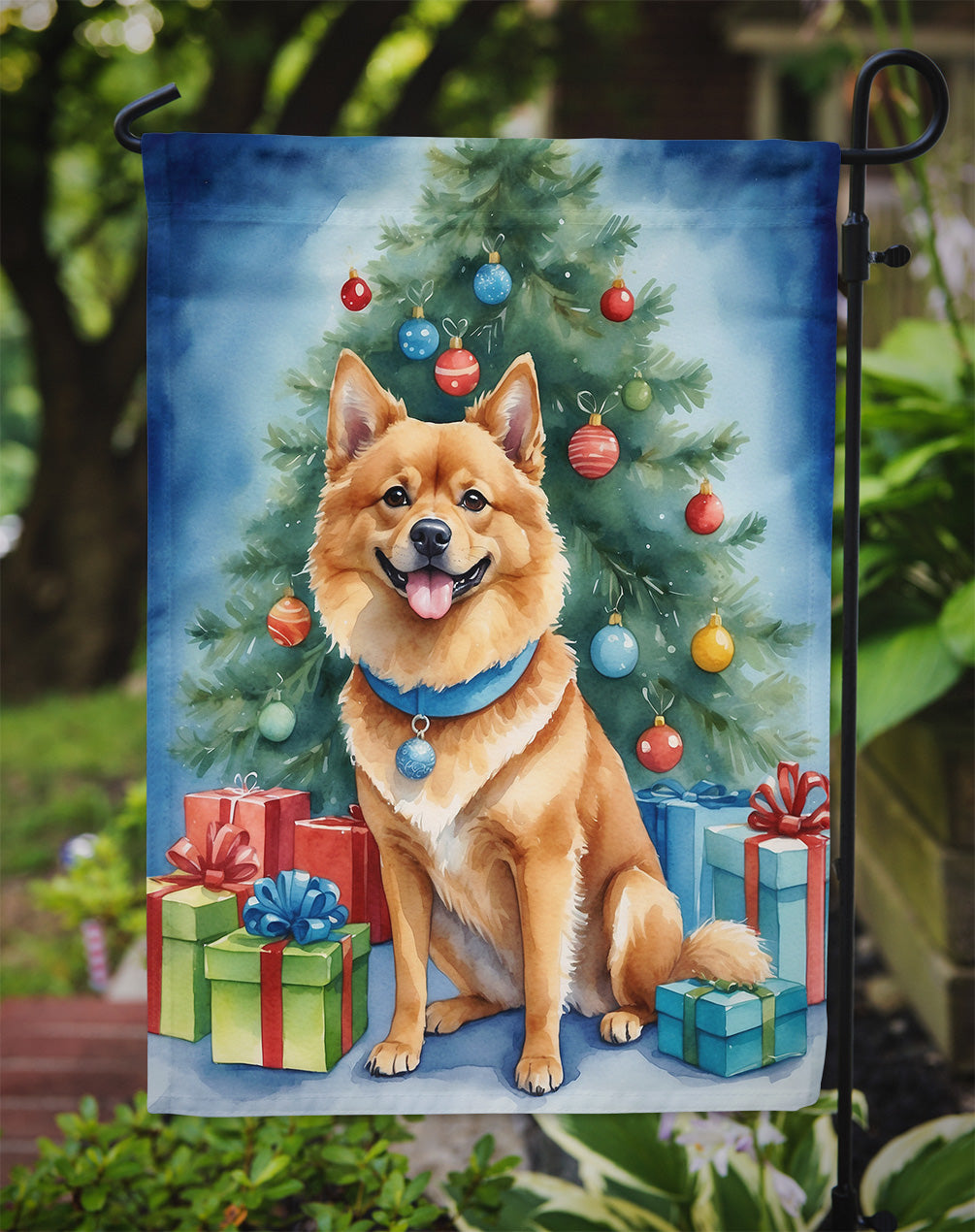 Finnish Spitz Christmas Reindeer Garden Flag Mailbox Decorative Yard Banner Outside Patio Artwork for Flower Beds, Garden Size, Multicolor