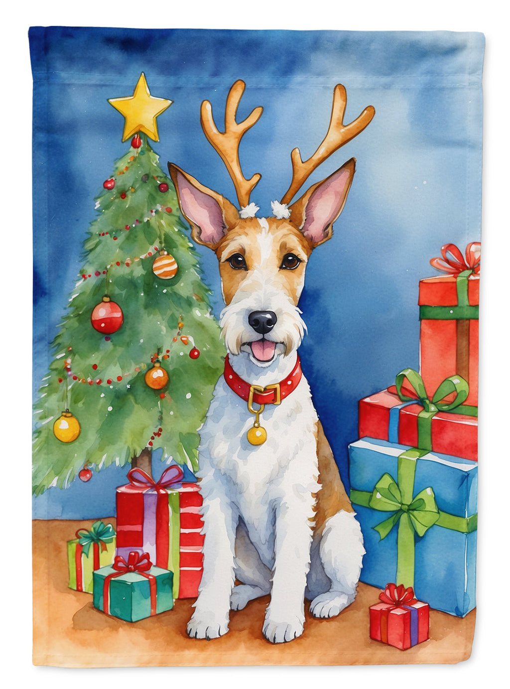 Fox Terrier Christmas Reindeer Garden Flag Mailbox Decorative Yard Banner Outside Patio Artwork for Flower Beds, Garden Size, Multicolor