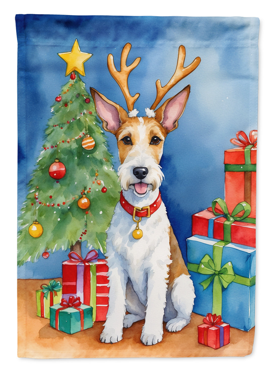 Fox Terrier Christmas Reindeer Garden Flag Mailbox Decorative Yard Banner Outside Patio Artwork for Flower Beds, Garden Size, Multicolor