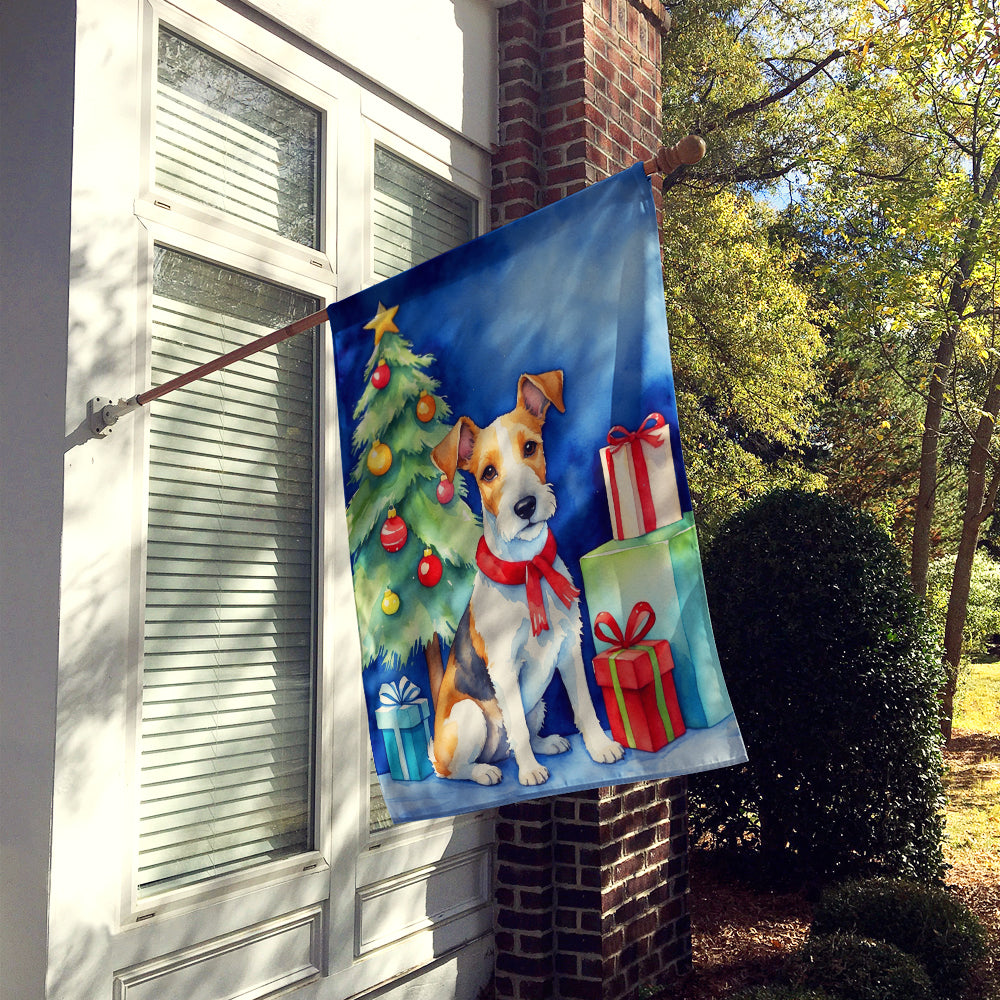 Fox Terrier Christmas Reindeer House Flag 28x40 Porch Sleeve Pole Decorative Outside Yard Banner Artwork Wall Hanging, Polyester