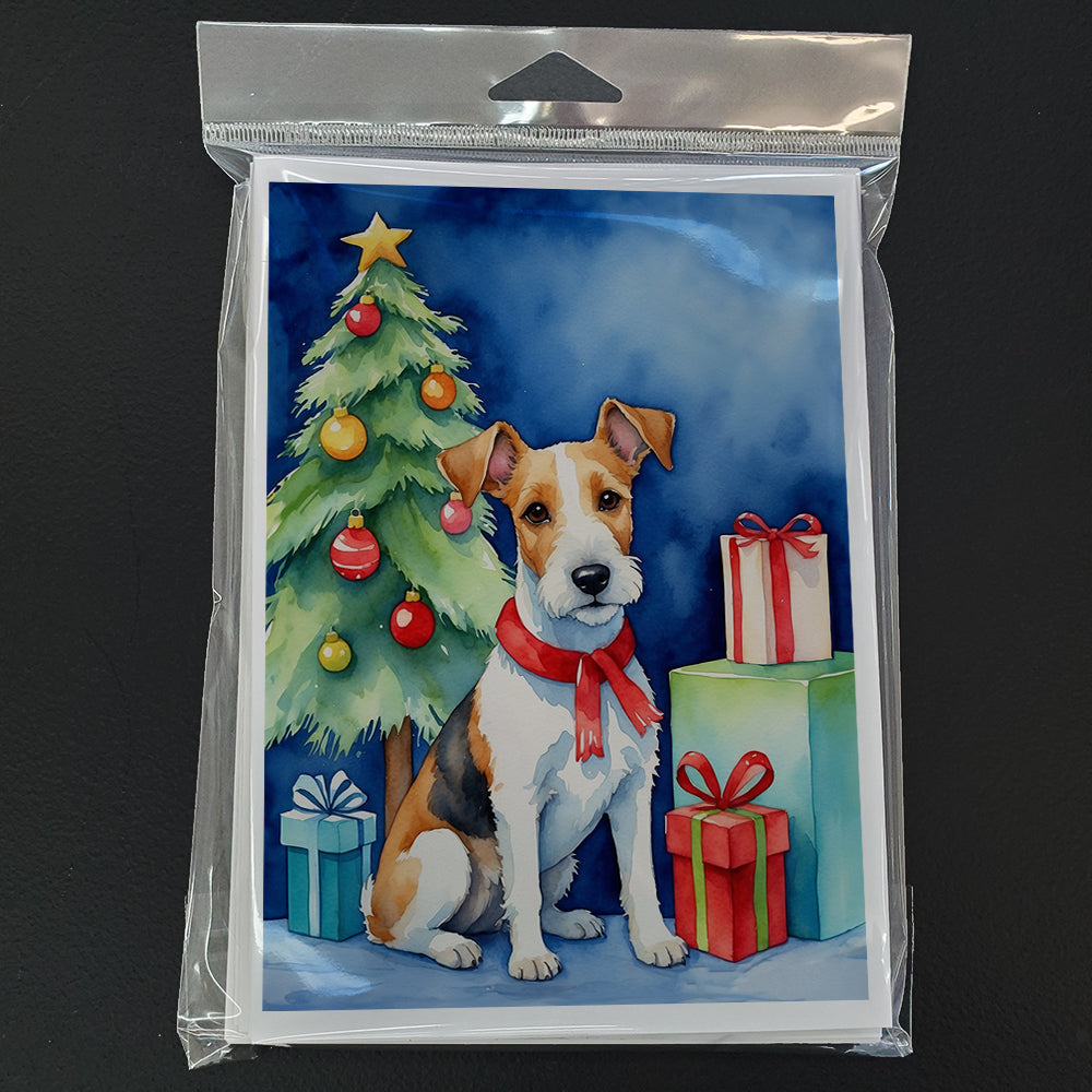 Fox Terrier Christmas Reindeer Greeting Cards Pack of 8 Blank Cards with Envelopes Whimsical A7 Size 5x7