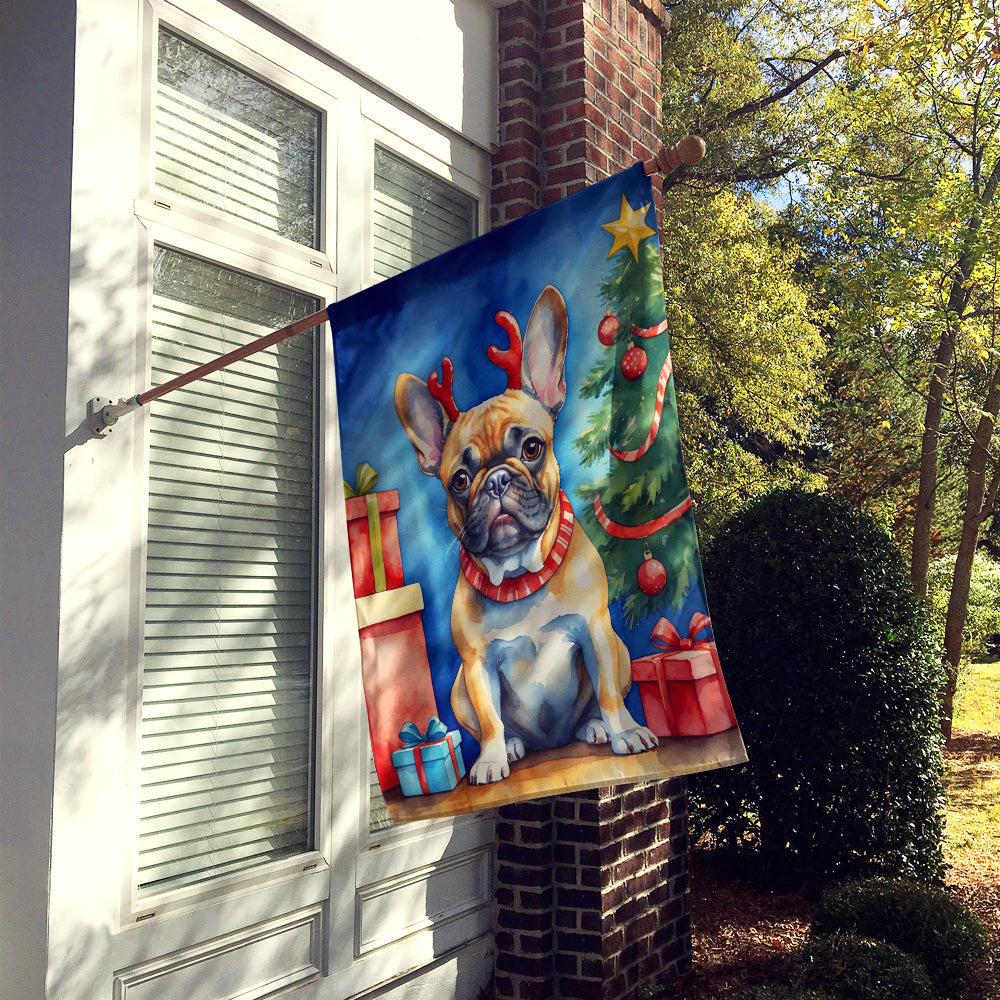 French Bulldog Christmas Reindeer House Flag 28x40 Porch Sleeve Pole Decorative Outside Yard Banner Artwork Wall Hanging, Polyester