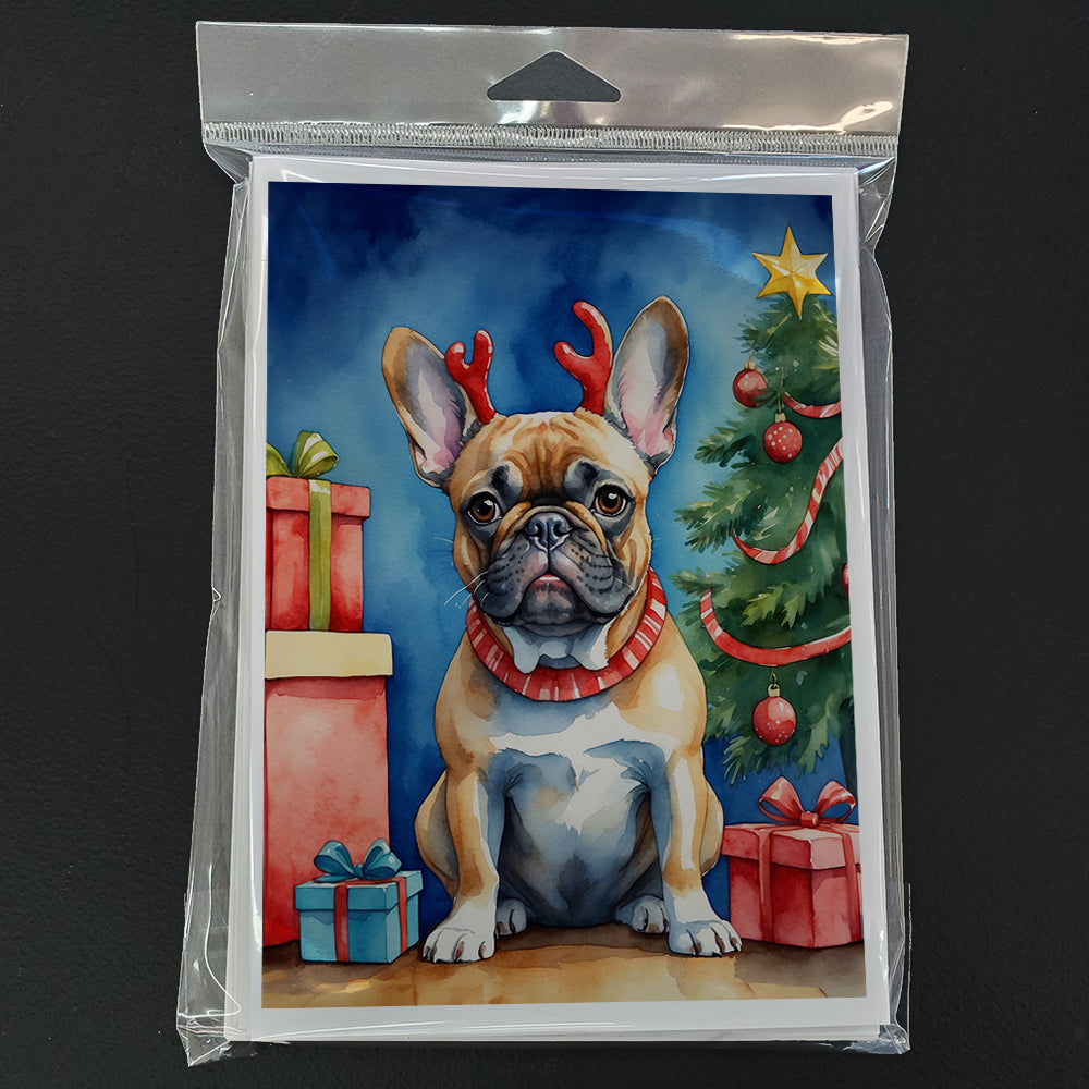 French Bulldog Christmas Reindeer Greeting Cards Pack of 8 Blank Cards with Envelopes Whimsical A7 Size 5x7