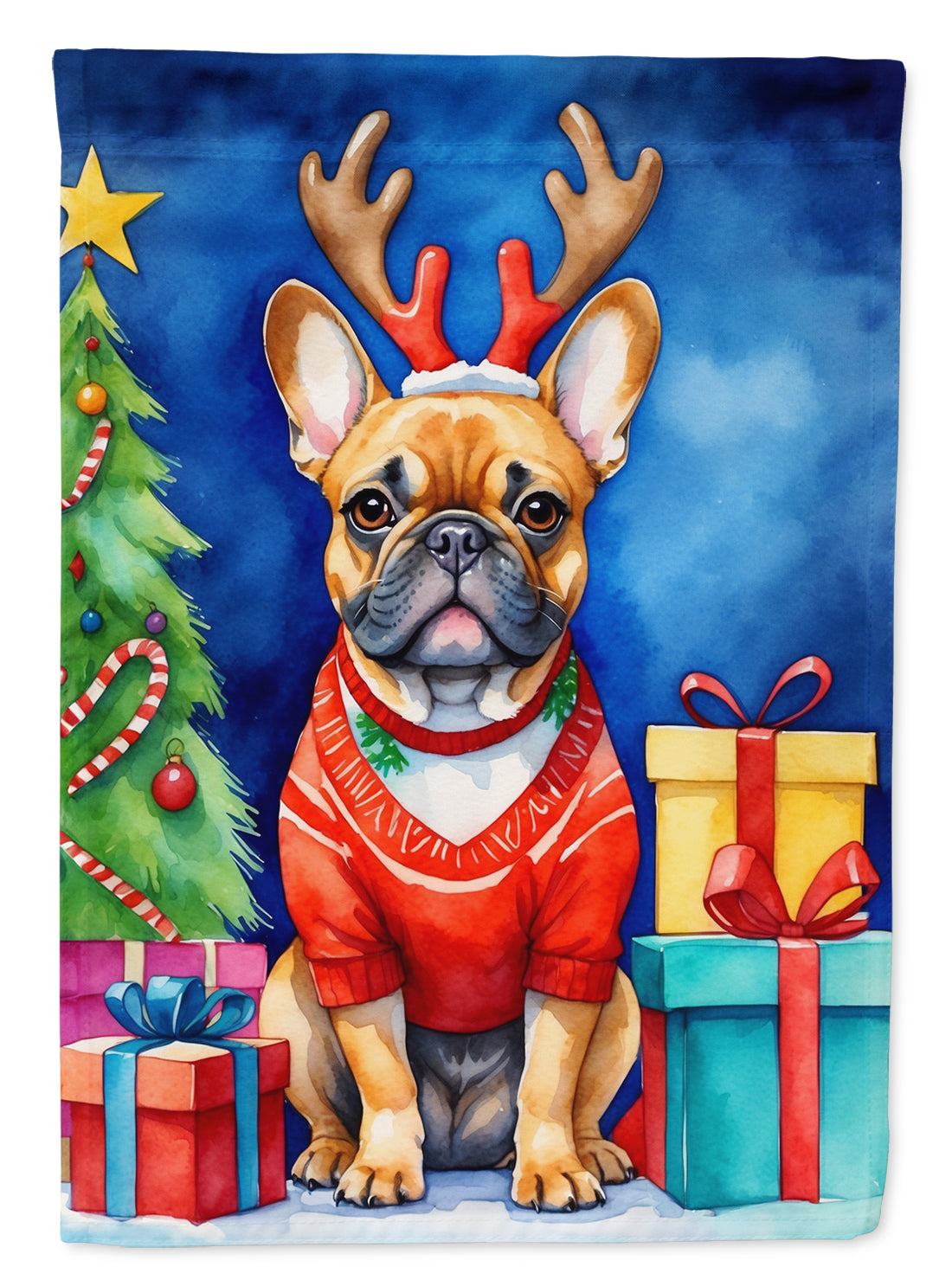 French Bulldog Christmas Reindeer Garden Flag Mailbox Decorative Yard Banner Outside Patio Artwork for Flower Beds, Garden Size, Multicolor