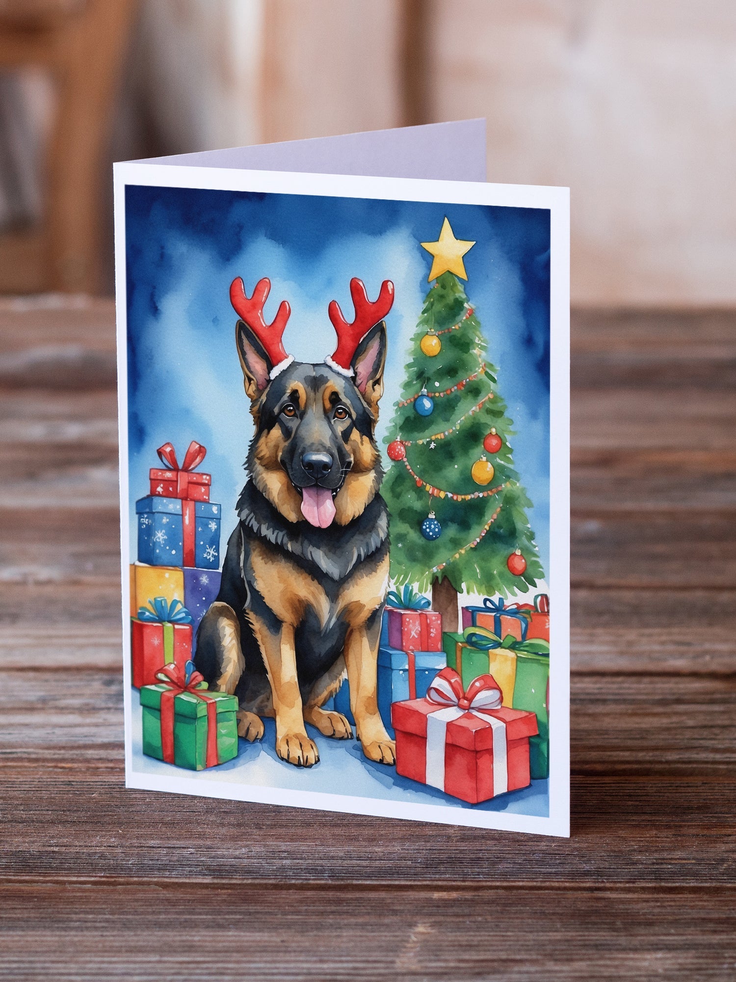 German Shepherd Christmas Reindeer Greeting Cards Pack of 8 Blank Cards with Envelopes Whimsical A7 Size 5x7