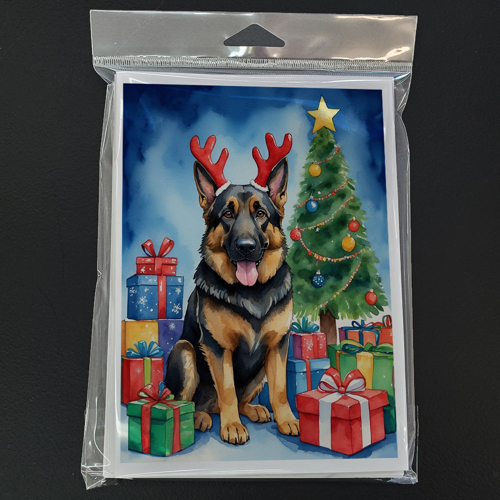 German Shepherd Christmas Reindeer Greeting Cards Pack of 8 Blank Cards with Envelopes Whimsical A7 Size 5x7