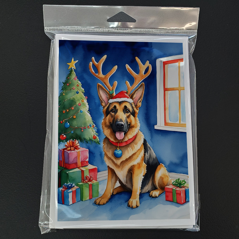 German Shepherd Christmas Reindeer Greeting Cards Pack of 8 Blank Cards with Envelopes Whimsical A7 Size 5x7