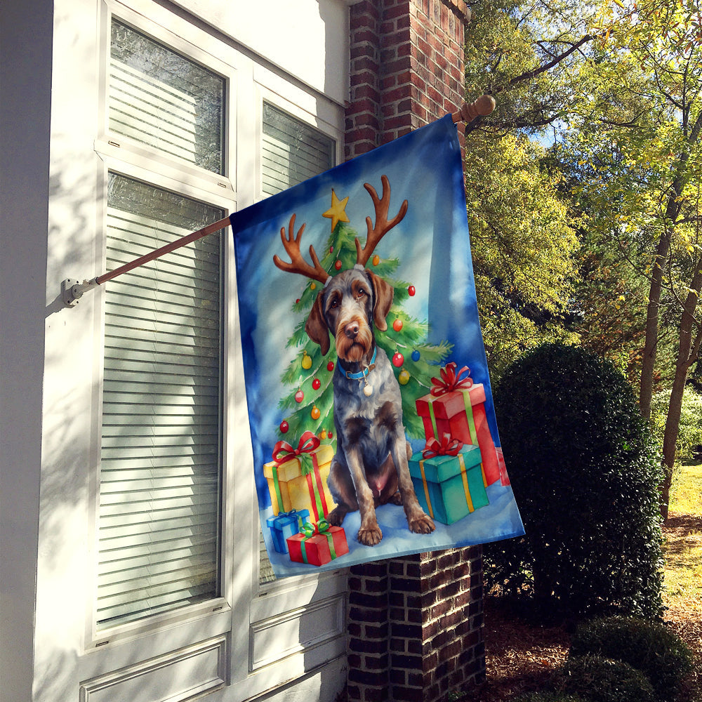 German Wirehaired Pointer Christmas Reindeer House Flag 28x40 Porch Sleeve Pole Decorative Outside Yard Banner Artwork Wall Hanging, Polyester