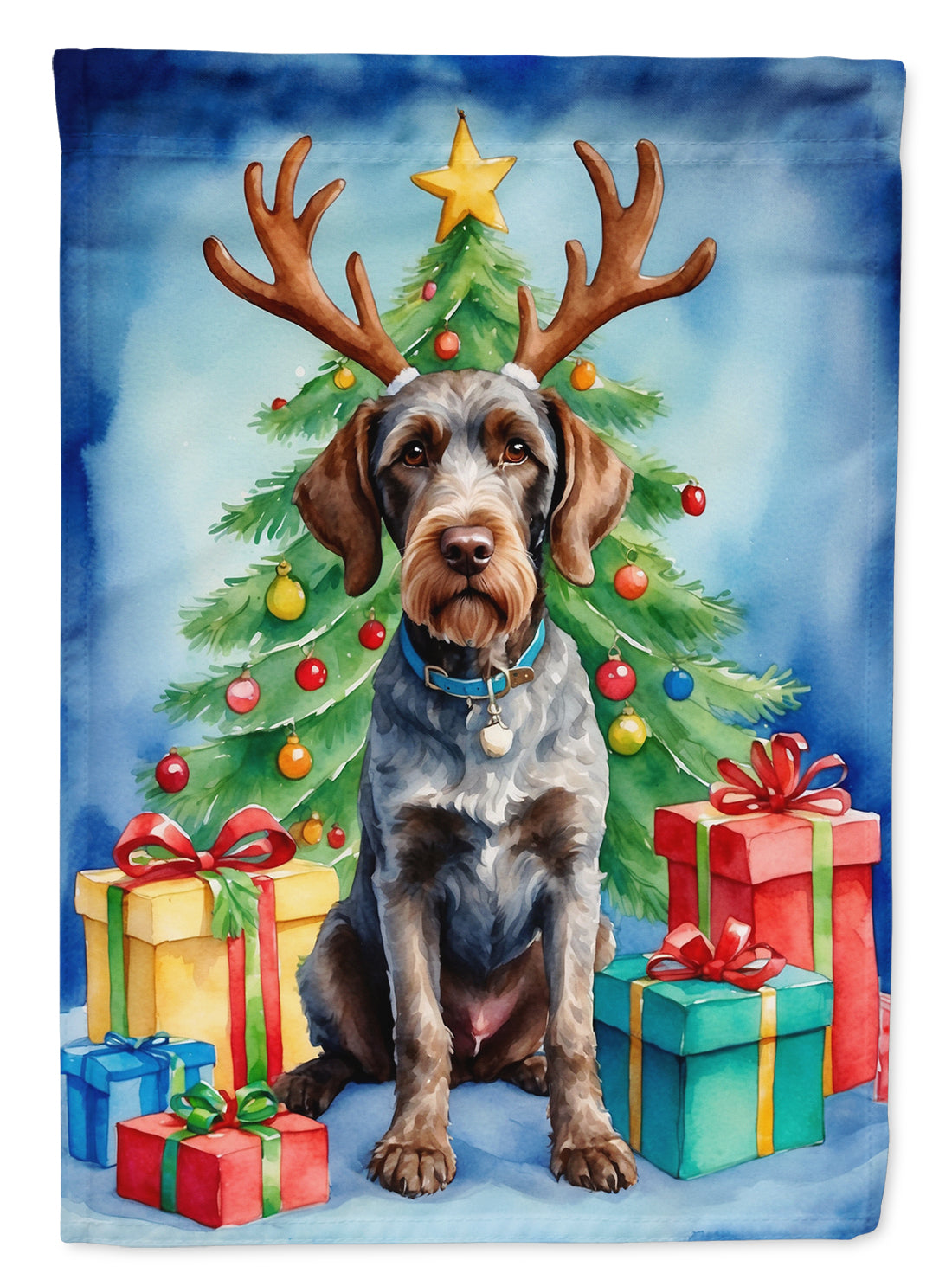 German Wirehaired Pointer Christmas Reindeer Garden Flag Mailbox Decorative Yard Banner Outside Patio Artwork for Flower Beds, Garden Size, Multicolor