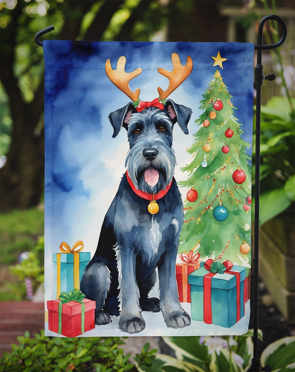 Giant Schnauzer Pointer Christmas Reindeer Garden Flag Mailbox Decorative Yard Banner Outside Patio Artwork for Flower Beds, Garden Size, Multicolor