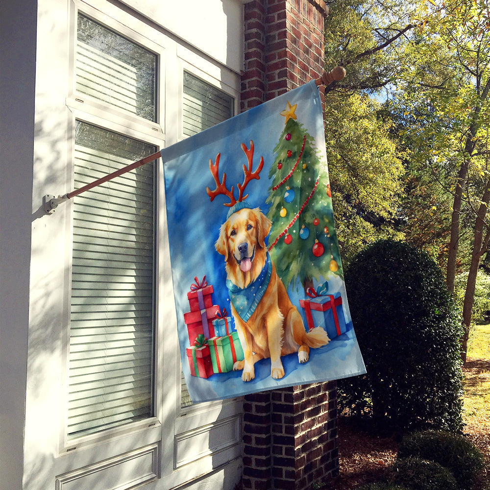 Golden Retriever Christmas Reindeer House Flag 28x40 Porch Sleeve Pole Decorative Outside Yard Banner Artwork Wall Hanging, Polyester