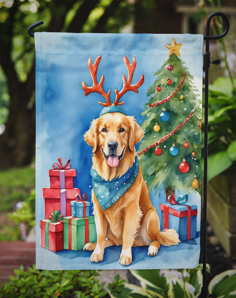 Golden Retriever Christmas Reindeer Garden Flag Mailbox Decorative Yard Banner Outside Patio Artwork for Flower Beds, Garden Size, Multicolor