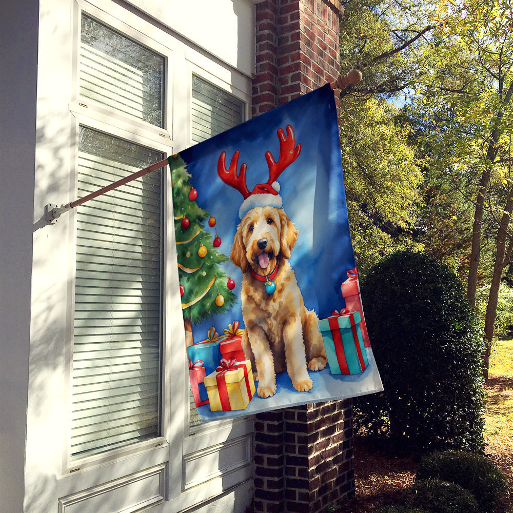 Goldendoodle Christmas Reindeer House Flag 28x40 Porch Sleeve Pole Decorative Outside Yard Banner Artwork Wall Hanging, Polyester