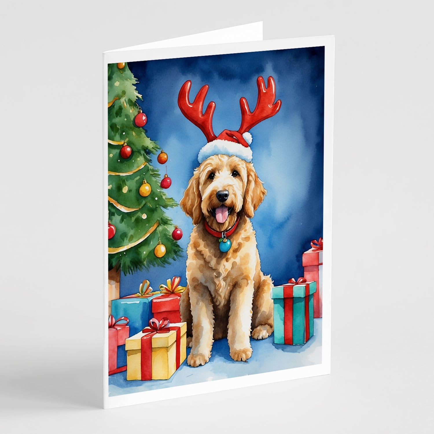 Goldendoodle Christmas Reindeer Greeting Cards Pack of 8 Blank Cards with Envelopes Whimsical A7 Size 5x7