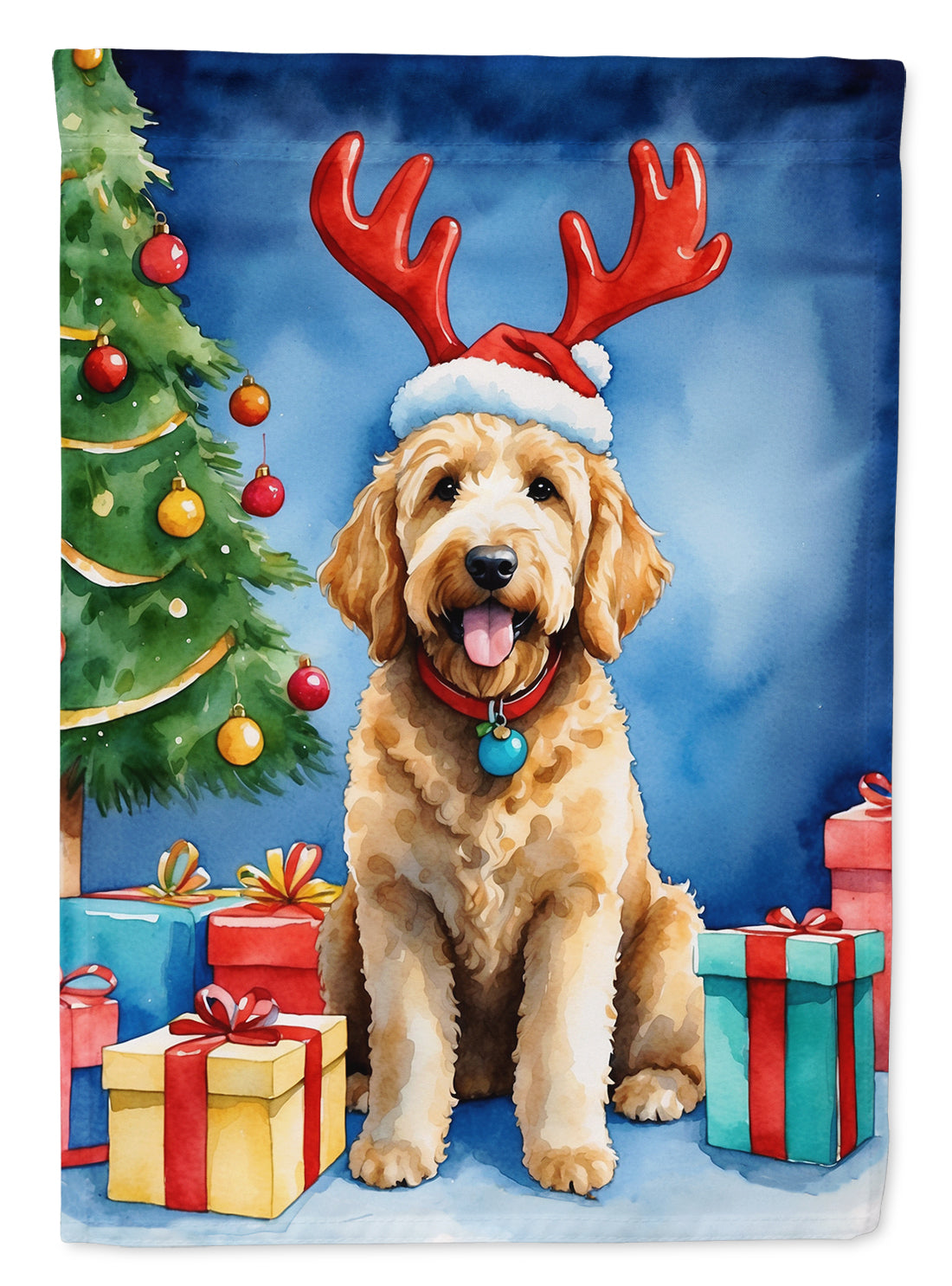 Goldendoodle Christmas Reindeer Garden Flag Mailbox Decorative Yard Banner Outside Patio Artwork for Flower Beds, Garden Size, Multicolor
