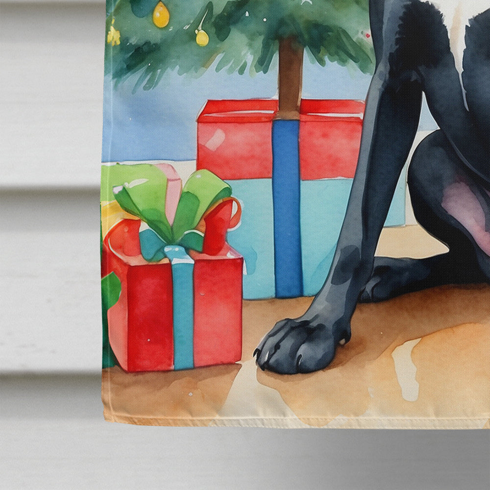 Black Great Dane Christmas Reindeer House Flag 28x40 Porch Sleeve Pole Decorative Outside Yard Banner Artwork Wall Hanging, Polyester