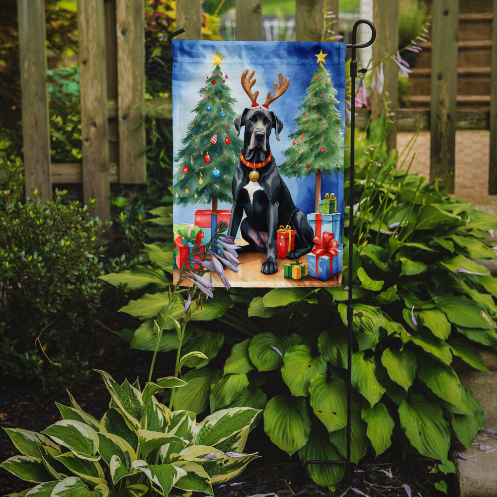 Black Great Dane Christmas Reindeer Garden Flag Mailbox Decorative Yard Banner Outside Patio Artwork for Flower Beds, Garden Size, Multicolor