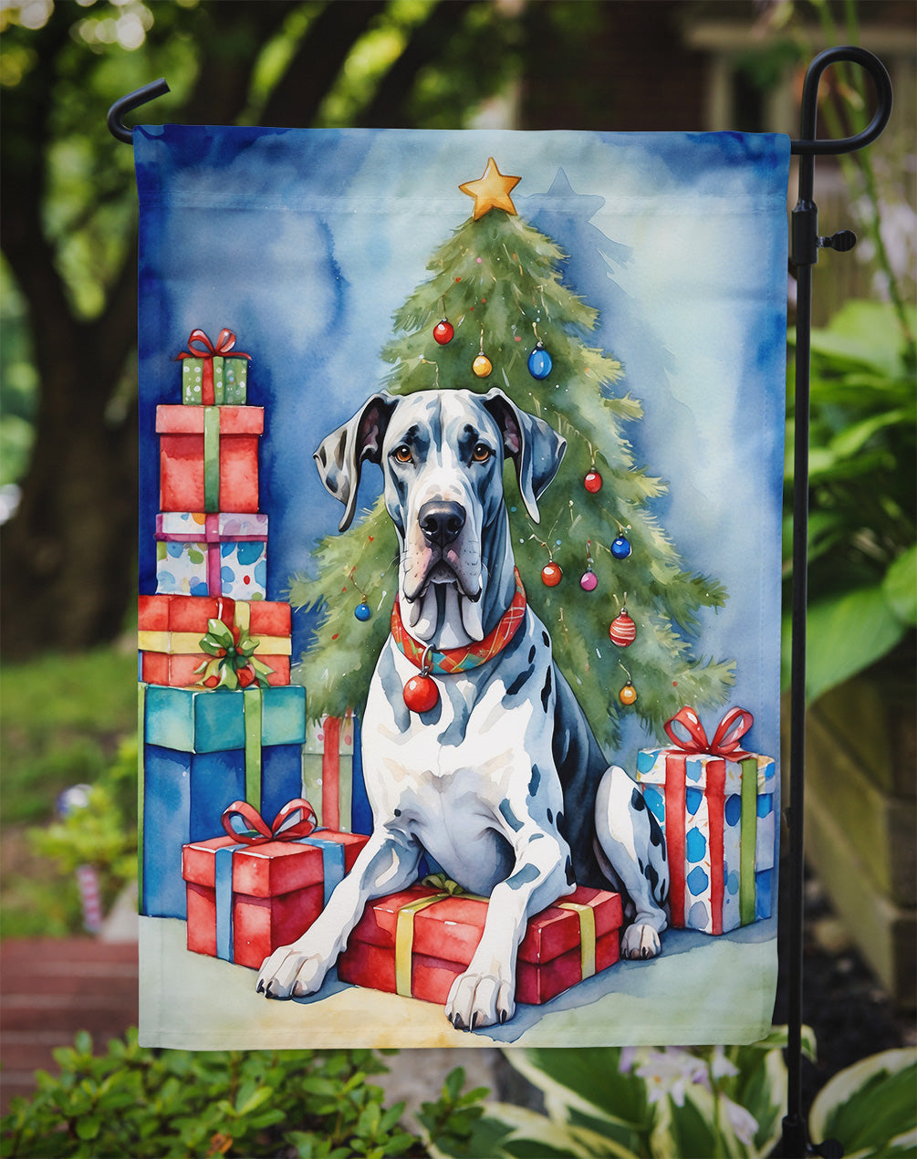 Harlequin Great Dane Christmas Reindeer Garden Flag Mailbox Decorative Yard Banner Outside Patio Artwork for Flower Beds, Garden Size, Multicolor