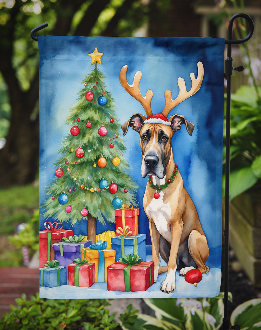 Great Dane Christmas Reindeer Garden Flag Mailbox Decorative Yard Banner Outside Patio Artwork for Flower Beds, Garden Size, Multicolor