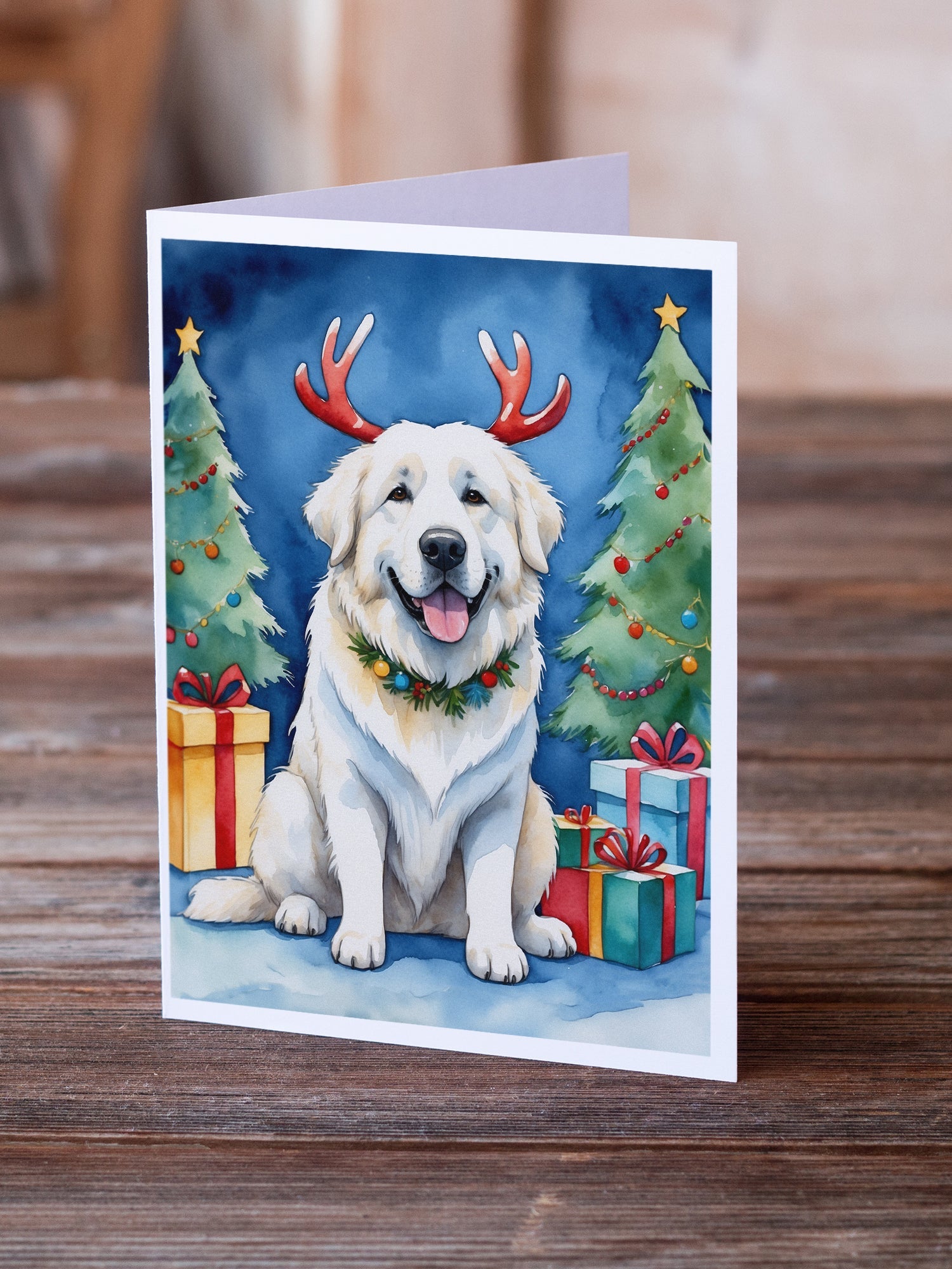 Great Pyrenees Christmas Reindeer Greeting Cards Pack of 8 Blank Cards with Envelopes Whimsical A7 Size 5x7