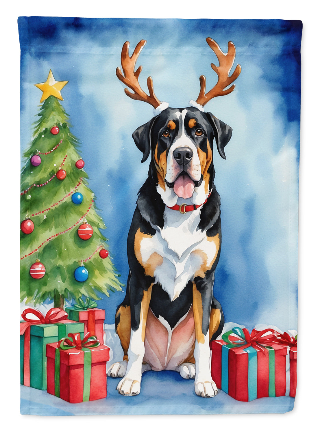 Greater Swiss Mountain Dog Christmas Reindeer Garden Flag Mailbox Decorative Yard Banner Outside Patio Artwork for Flower Beds, Garden Size, Multicolor