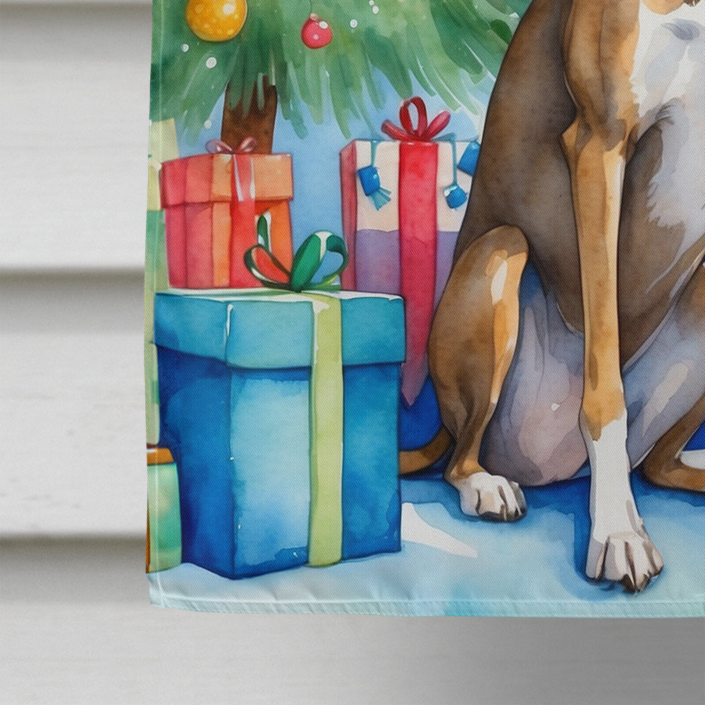 Brindle Greyhound Christmas Reindeer House Flag 28x40 Porch Sleeve Pole Decorative Outside Yard Banner Artwork Wall Hanging, Polyester