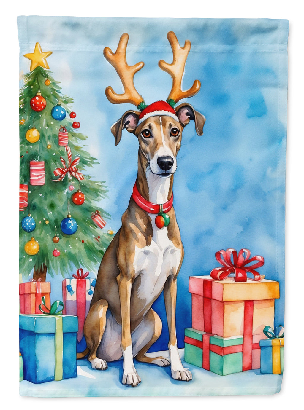Brindle Greyhound Christmas Reindeer Garden Flag Mailbox Decorative Yard Banner Outside Patio Artwork for Flower Beds, Garden Size, Multicolor