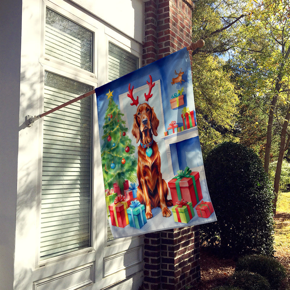 Irish Setter Christmas Reindeer House Flag 28x40 Porch Sleeve Pole Decorative Outside Yard Banner Artwork Wall Hanging, Polyester